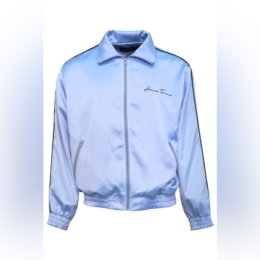 Homme + Femme World Famous Light Blue Bomber Jacket NWT Size Small